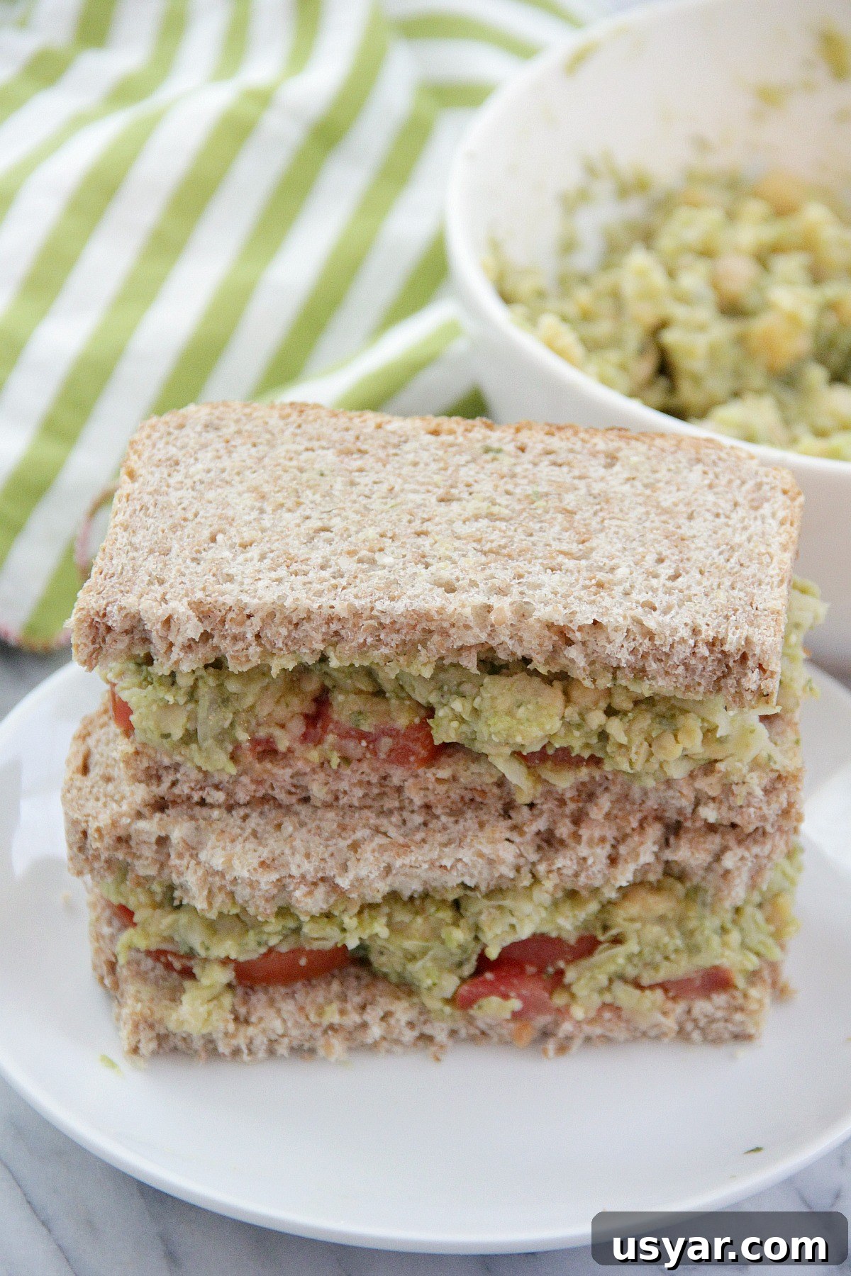 Smashed Chickpea Avocado and Pesto Sandwiches