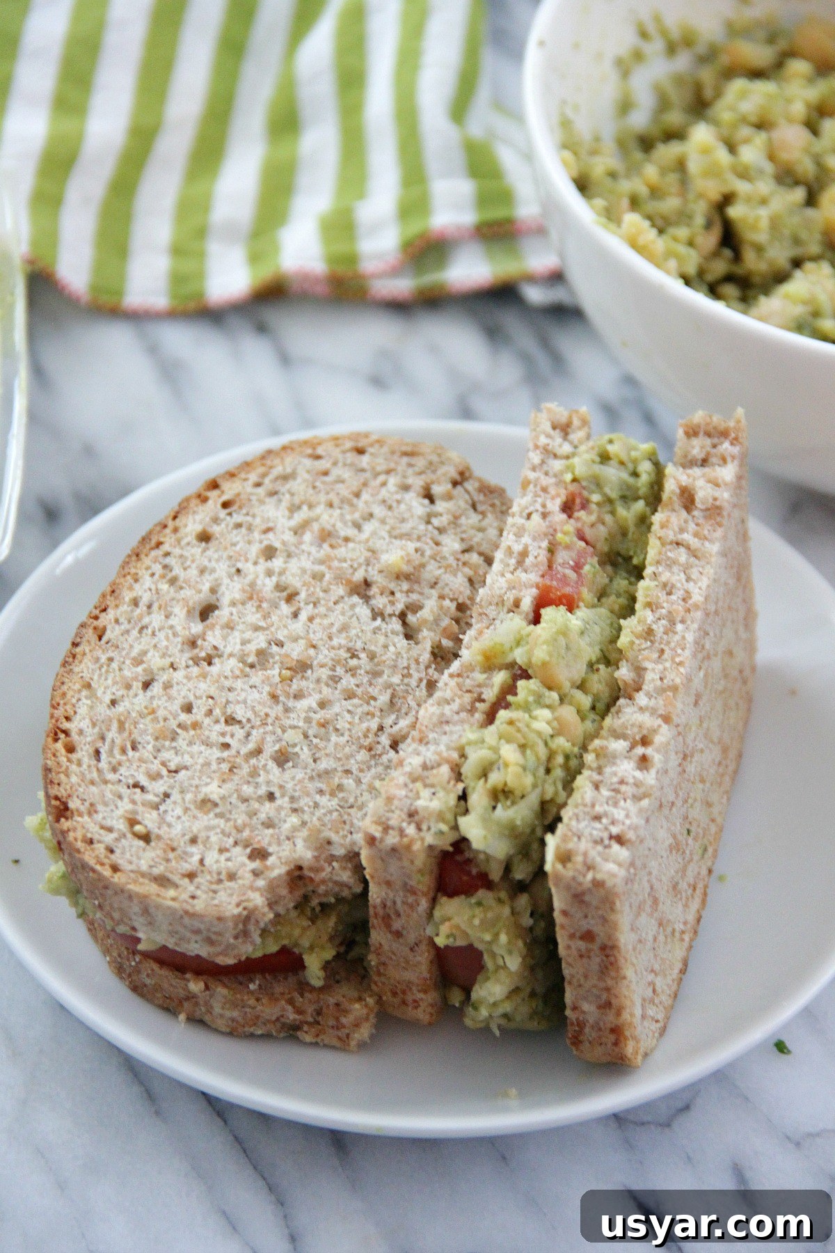 Smashed Chickpea Avocado and Pesto Sandwiches