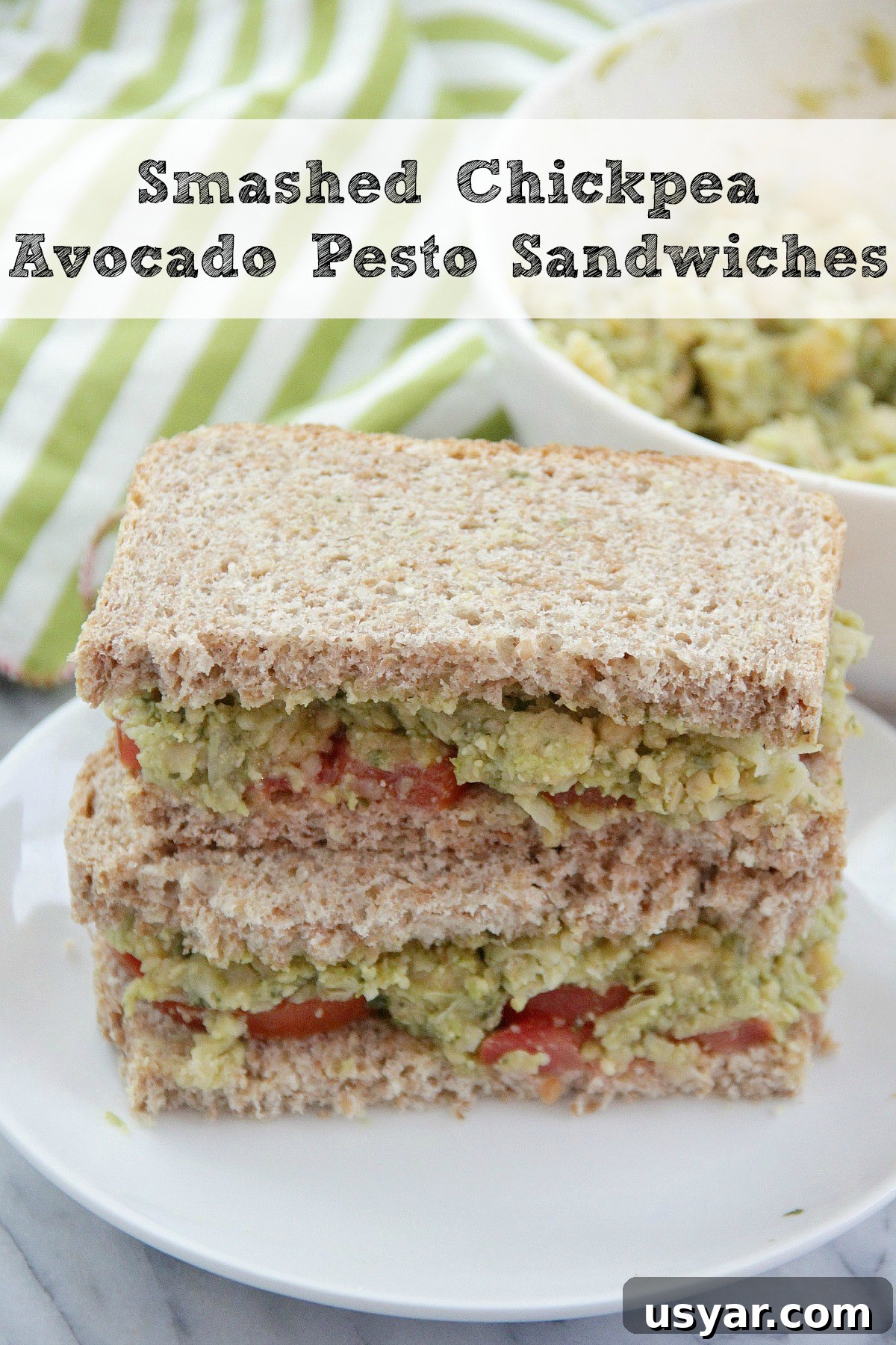 Smashed Chickpea Avocado and Pesto Sandwiches