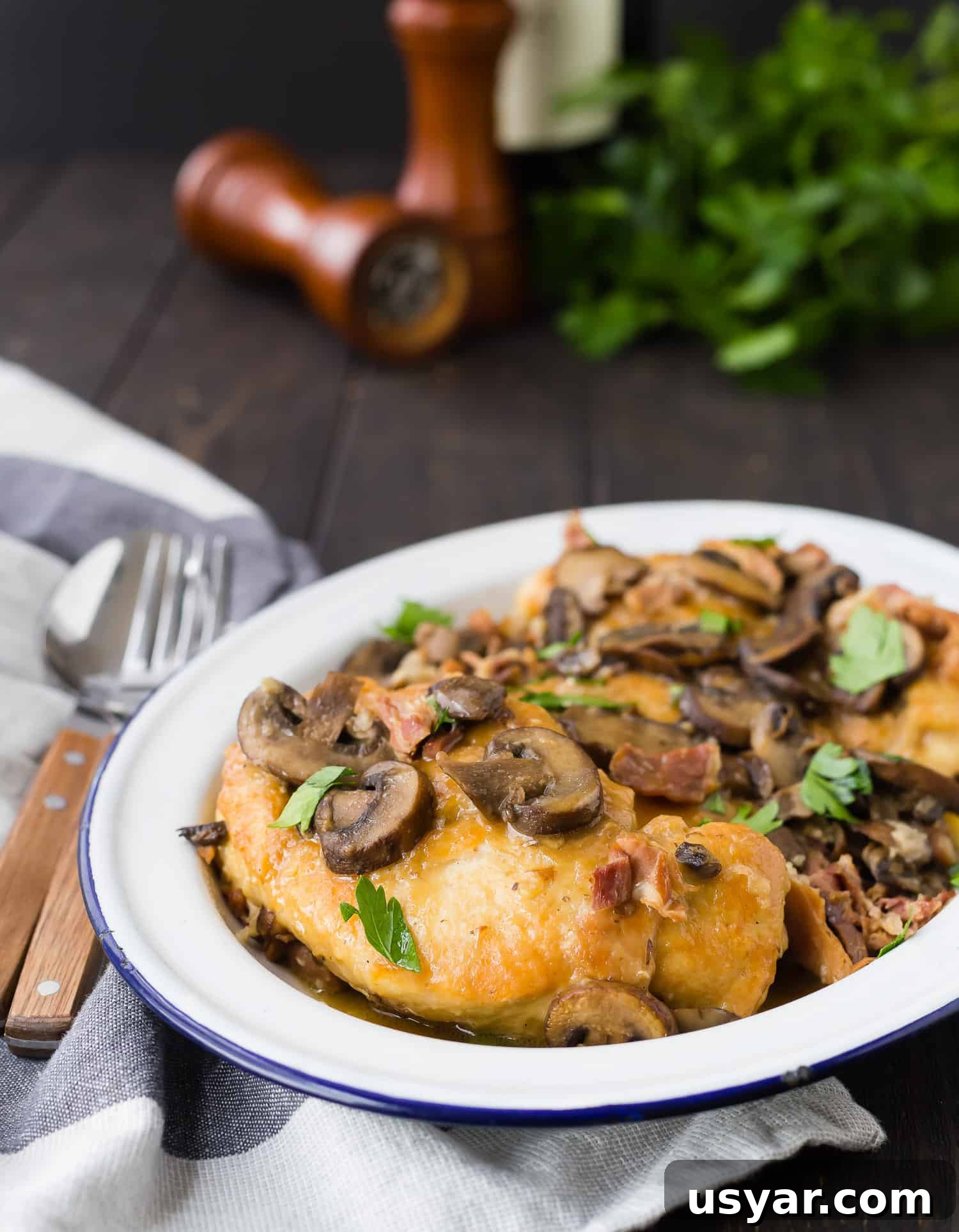Instant Pot Chicken Marsala in 30 Minutes 5 Chicken marsala topped with parsley.