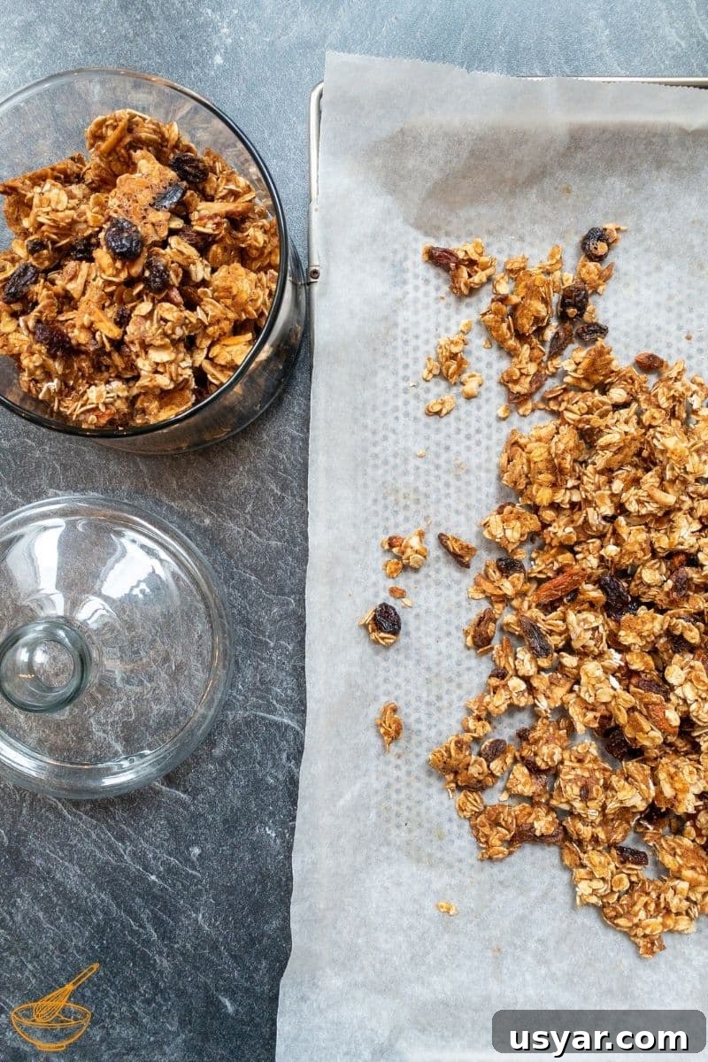 Homemade Biscoff Granola Recipe with Cookie Butter Swirl 4 Break the cooled granola apart and store the loose granola in an air-tight container.