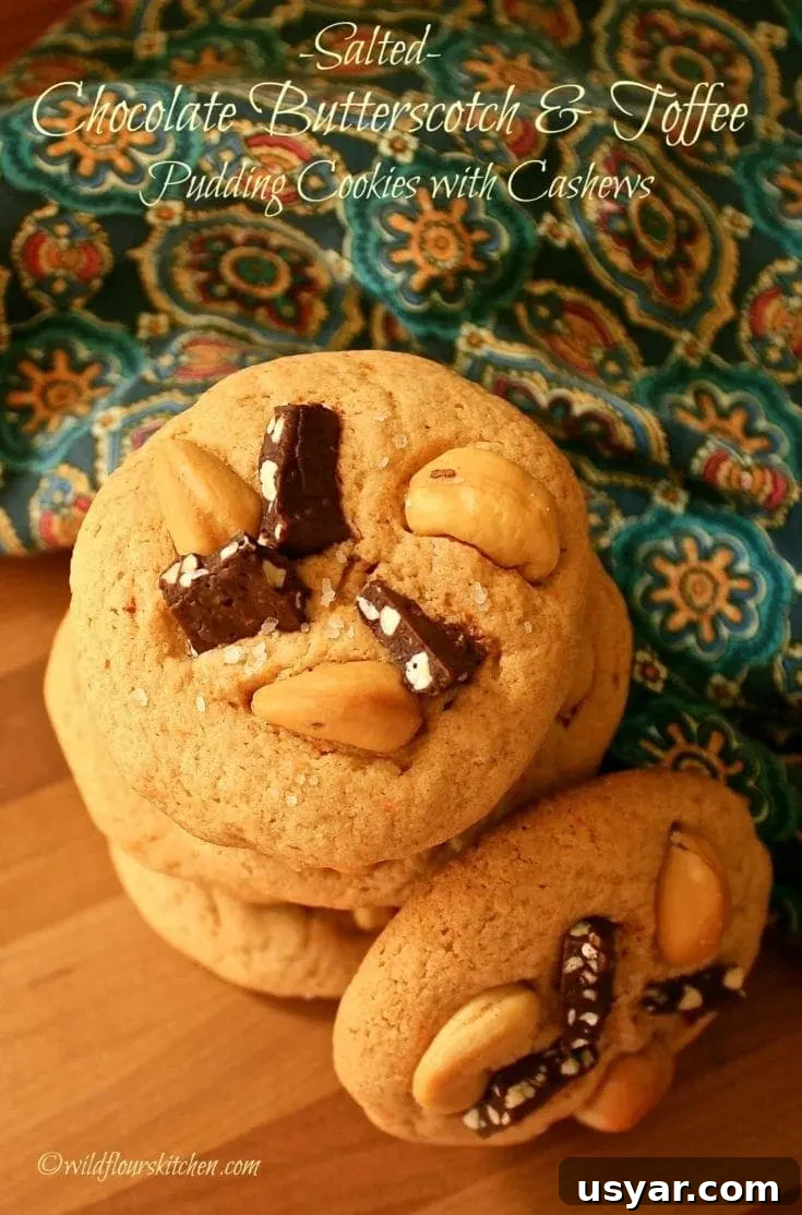 Salted Chocolate Butterscotch & Toffee Pudding Cookies with Cashews
