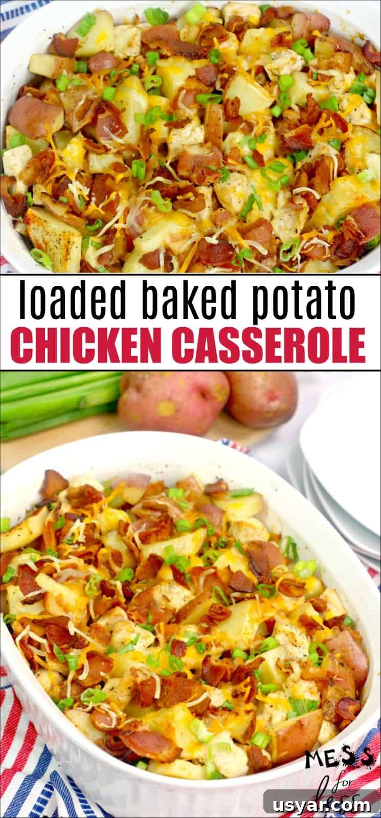 Creamy Chicken and Potato Casserole Recipe 2 This chicken and potato casserole will become a family favorite. If you love loaded baked potatoes, you must try this. Cheese, bacon, potatoes - yum!