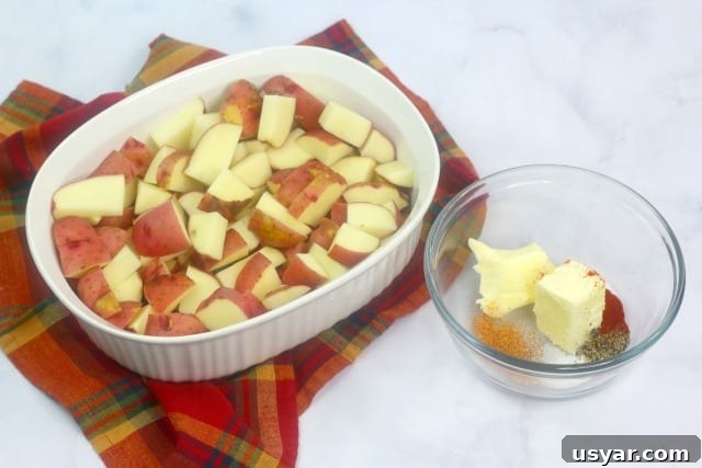 Creamy Chicken and Potato Casserole Recipe 5 potatoes in a casserole bowl