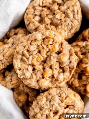 How to Make Chewy Salted Caramel Oatmeal Cookies 11 Butterscotch oatmeal cookies in a basket.