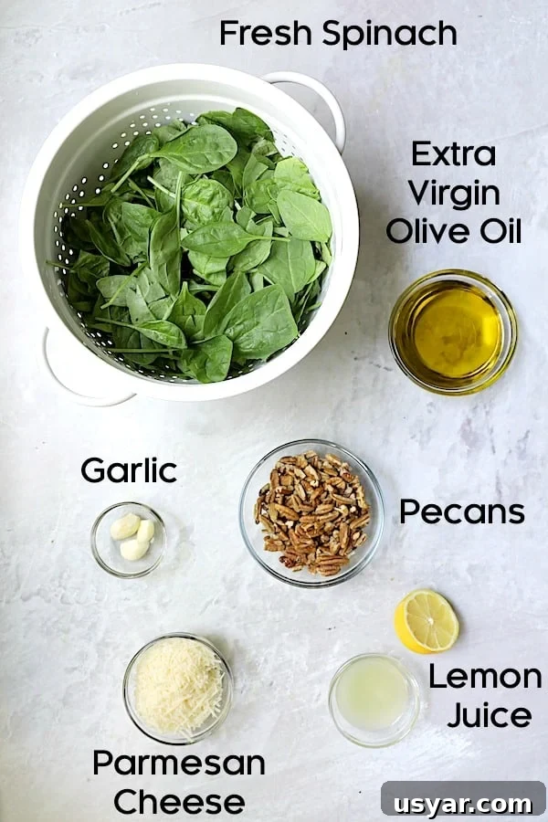 Oven-Baked Tilapia with Spinach Pecan Pesto Recipe 4 Photo of ingredients for Spinach Pecan Pesto.