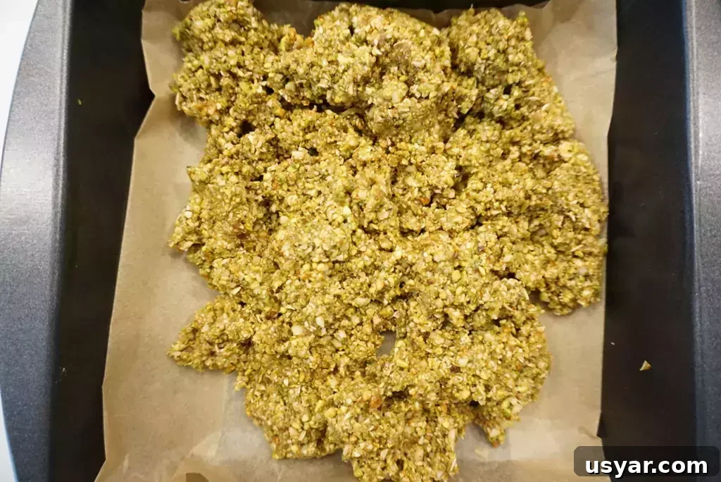 Homemade Pistachio Snack Squares Recipe 4 pistachio snack squares mix in pan
