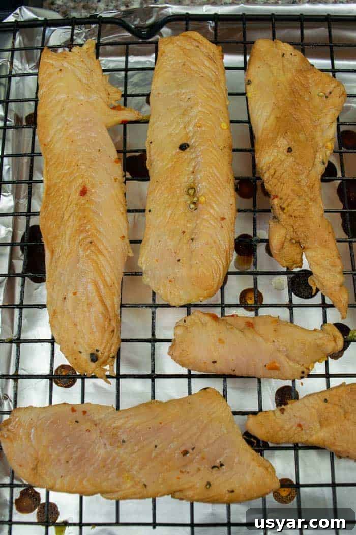 Citrus Bourbon Turkey Jerky Recipe 9 Citrus Bourbon Jerky on oven rack