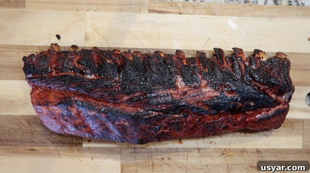 Broiled ribs on cutting board