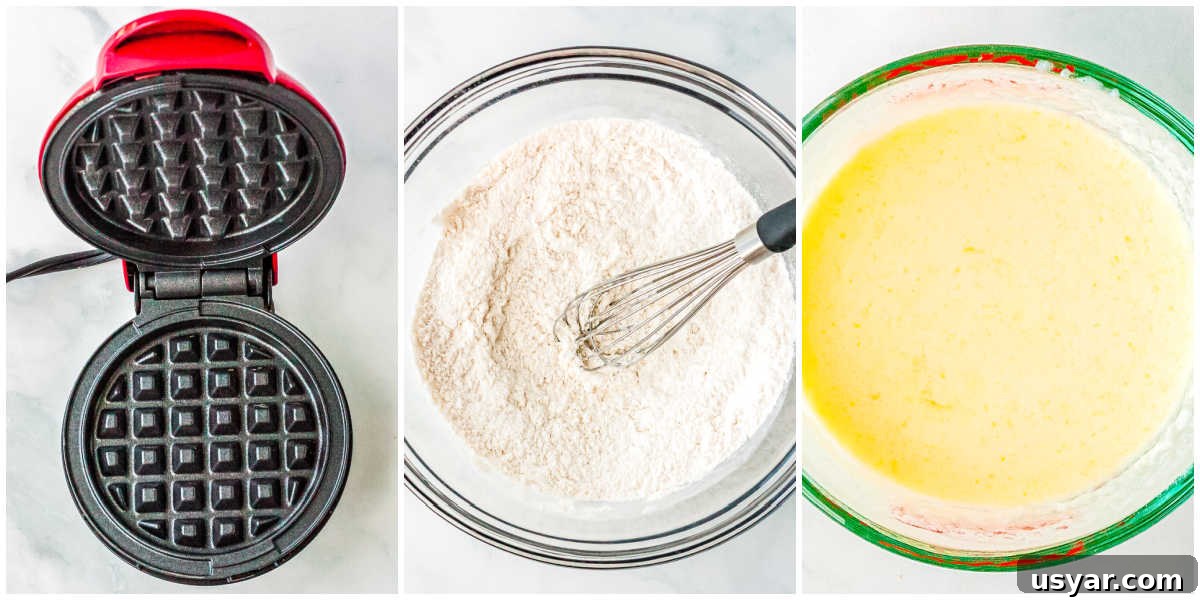 Dash Waffle Maker Recipes for Breakfast, Brunch and Snacks 5 The preheated wafle maker and the batter mixed in bowls.