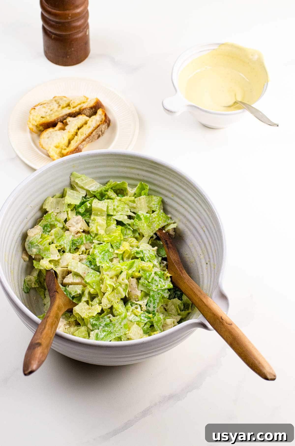 Creamy Caesar Dressing and Chicken Caesar Salad Recipe 6 Chicken Caesar salad in a salad bowl