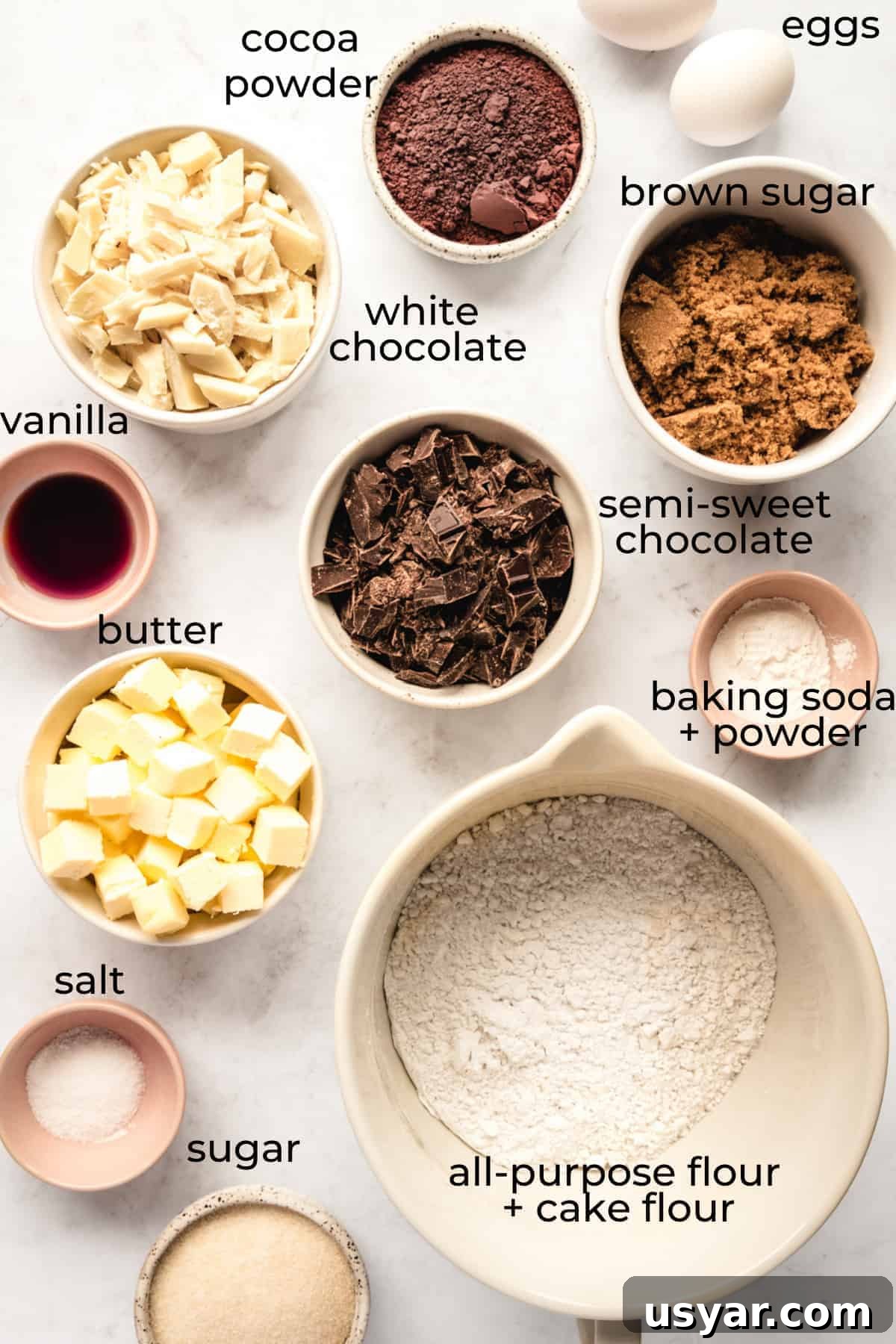Fudgy White Chocolate Chip Cookie Recipe 7 ingredients to make white chocolate cookies with labels