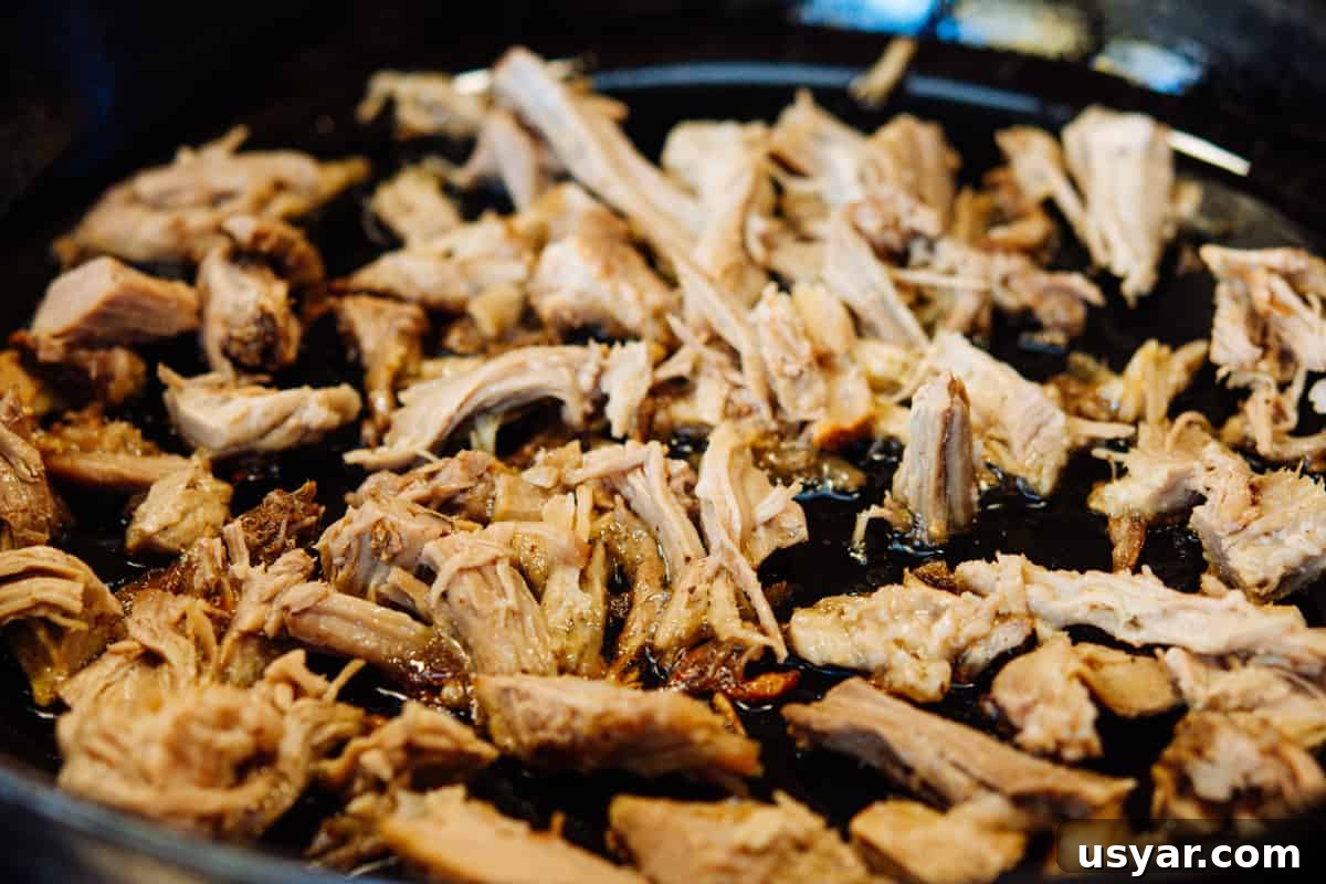 Pulled Pork Salad Recipe with Smoky BBQ Vinaigrette 5 leftover pulled pork in a cast iron skillet