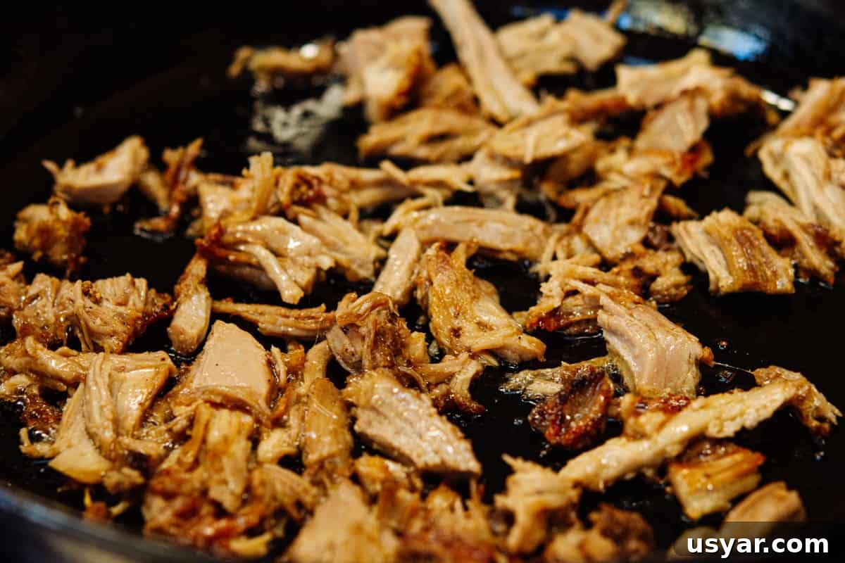 Pulled Pork Salad Recipe with Smoky BBQ Vinaigrette 6 pulled pork crisped in a cast iron skillet
