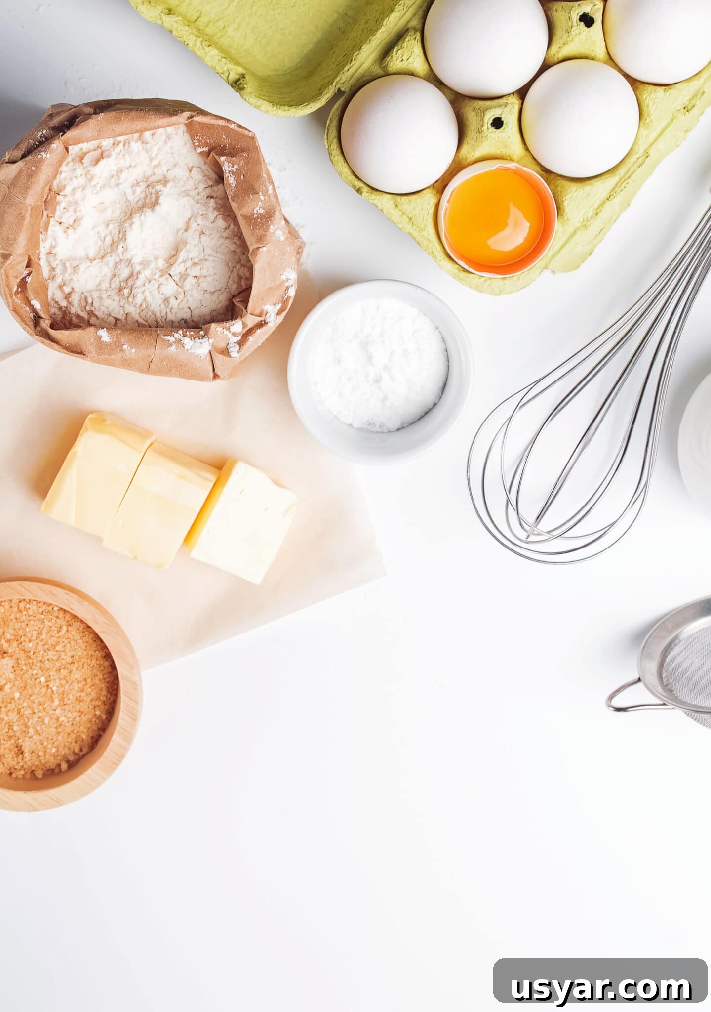 Low-Carb Dessert Baking Tips and Tricks for Perfect Results 12 Baking ingredients on a bright white background.