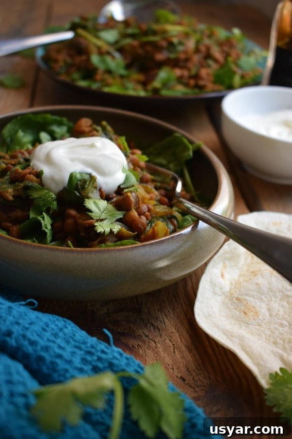 Dal Palak: Spiced Lentils and Spinach Recipe 3 table setting view of the Spiced Lentils and Spinach