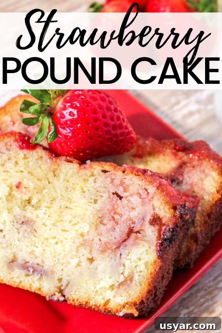 Strawberry Yogurt Pound Cake Recipe 7 Strawberry yogurt pound cake with bits of fresh strawberries and a moist texture.