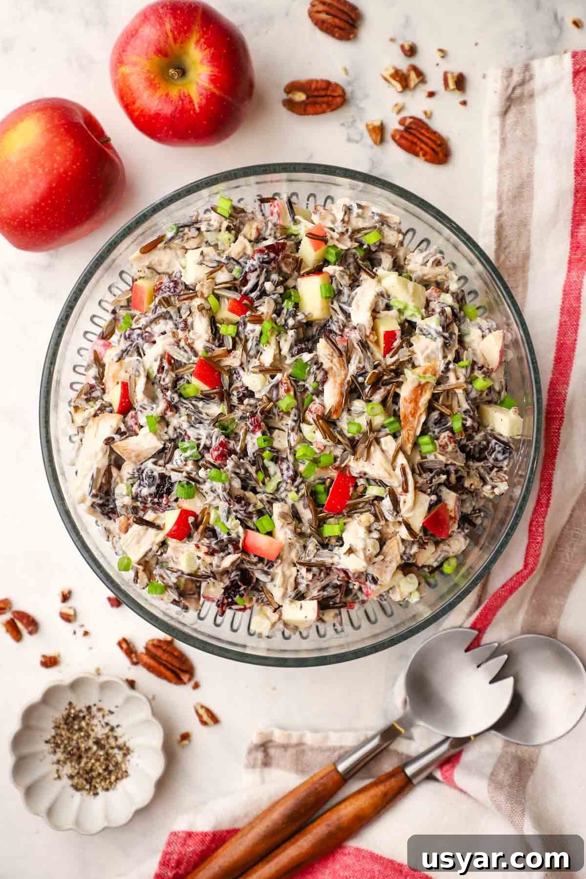 Chicken and Wild Rice Salad Recipe 2 overhead view of a bowl of chicken and wild rice salad