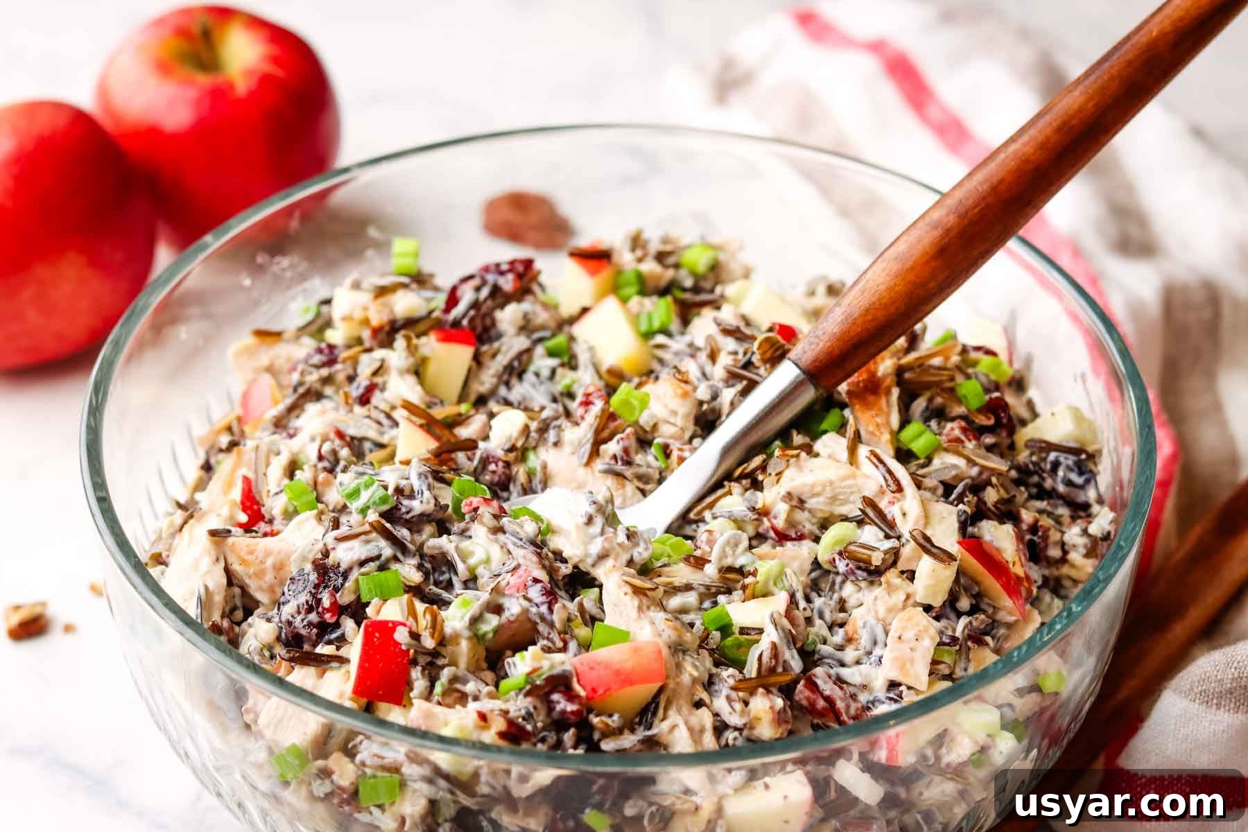 Chicken and Wild Rice Salad Recipe 3 a serving bowl with chicken and wild rice salad