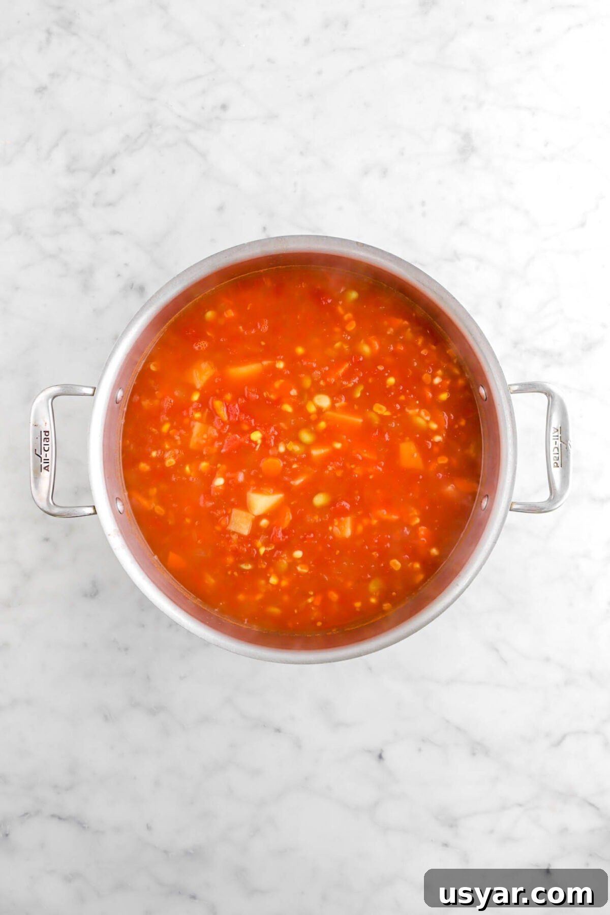 One-Pot Gluten-Free Vegan Vegetable Soup Recipe 6 vegetable soup cooked down in large stock pot.