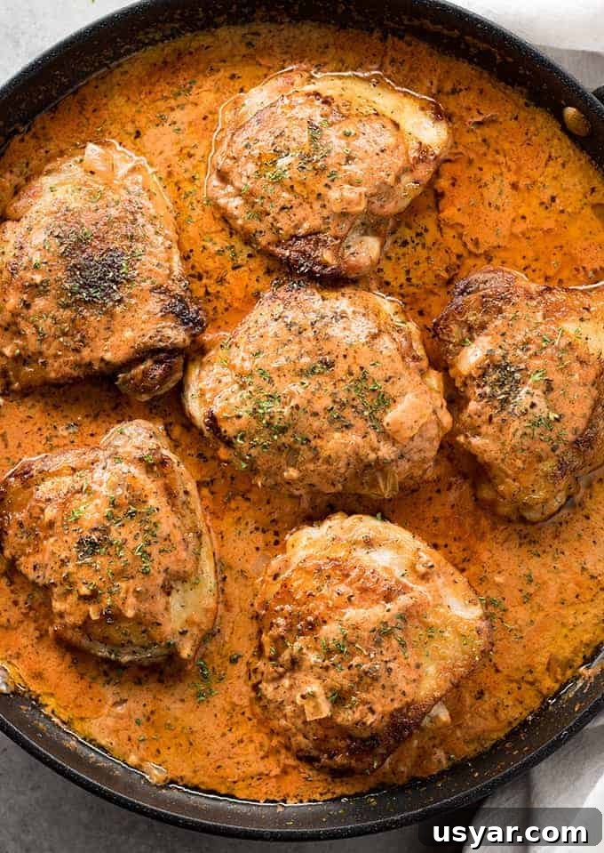 Creamy Tomato Basil Chicken Skillet Recipe 2 Chicken thighs or breasts cooked in a creamy tomato basil sauce