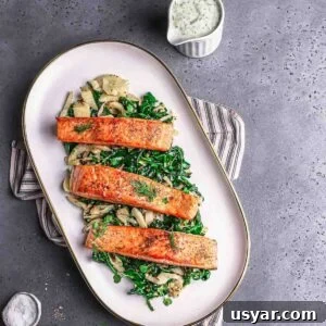 Crispy Pan-Seared Salmon with Spinach and Fennel Recipe 8 seared salmon served with greens