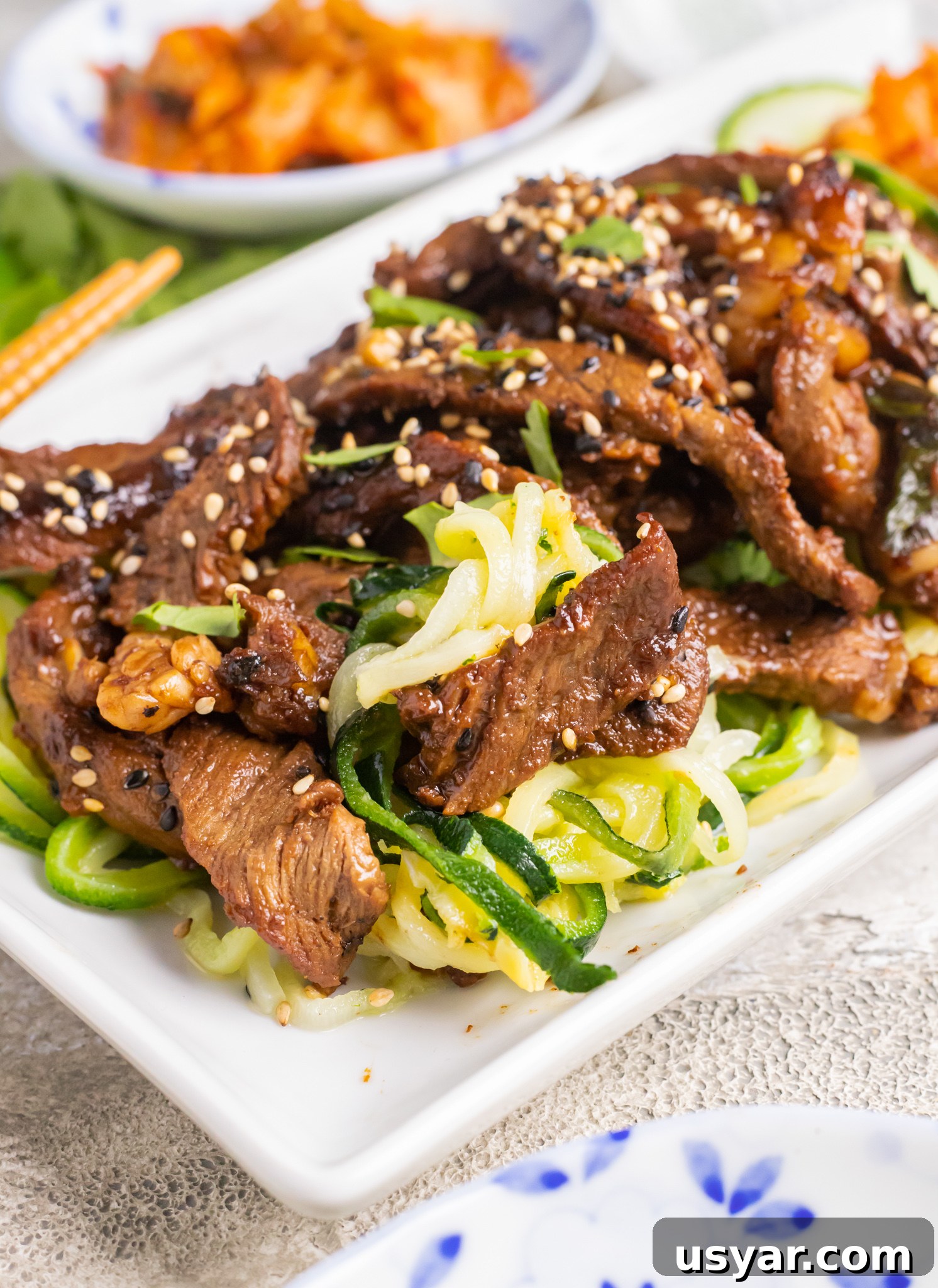 Korean Beef Bulgogi with Zucchini Noodles 4 Beef Bulgogi with Zucchini Noodles with zucchini noodles.