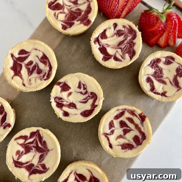mini strawberry swirl cheesecakes