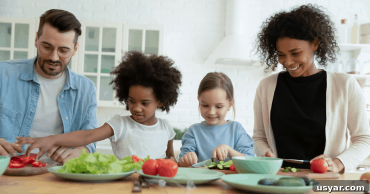 How to Start Teaching Kids to Cook with Real Food 3 Family preparing vegetables first for dinner
