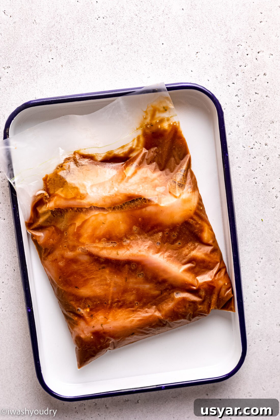 Thai Chicken Satay Recipe with Peanut Dipping Sauce 6 Raw chicken marinating in zip close bag.