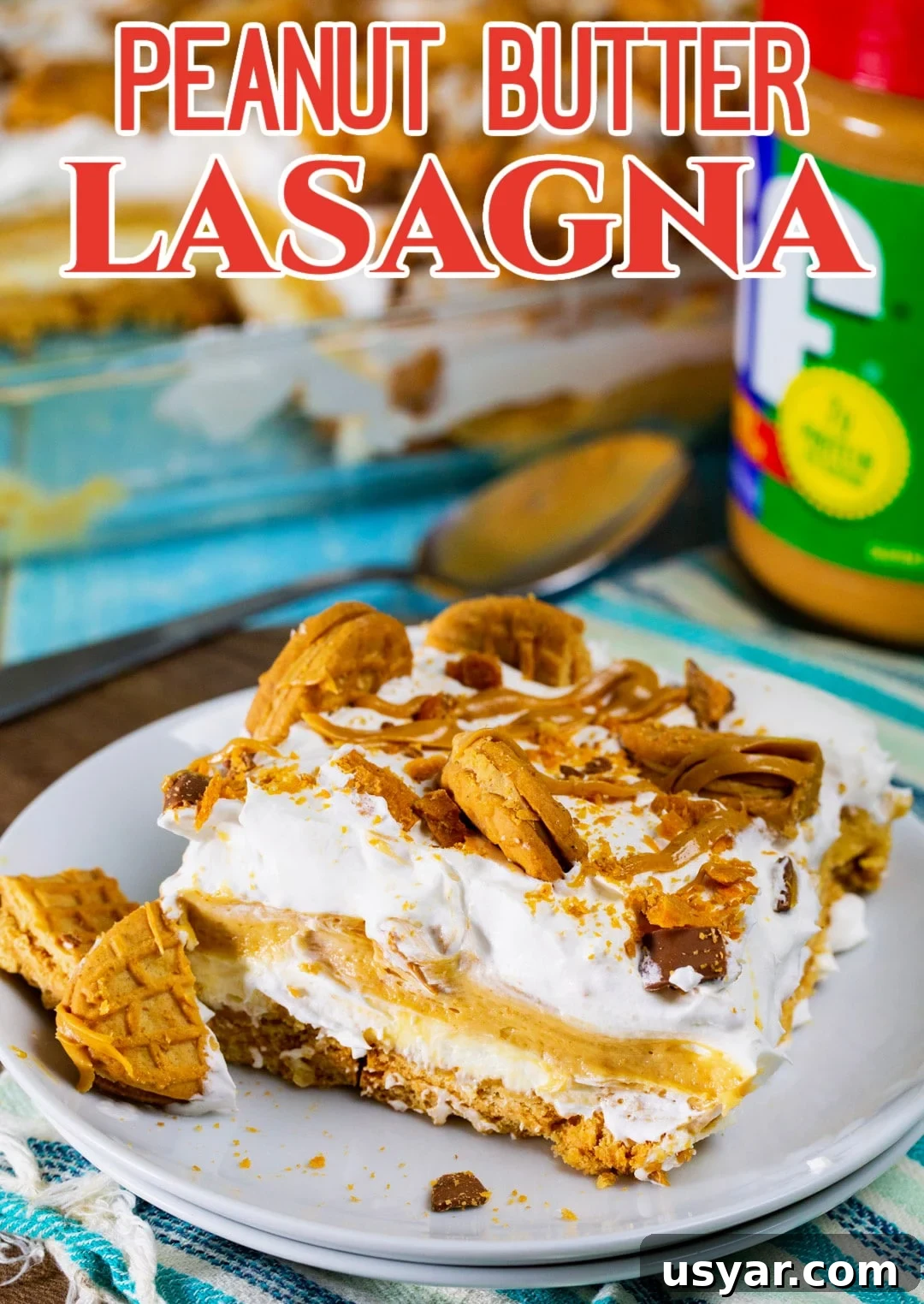 Peanut Butter Lasagna Recipe: Creamy Layered Dessert 5 Piece of peanut butter lush on a plate.