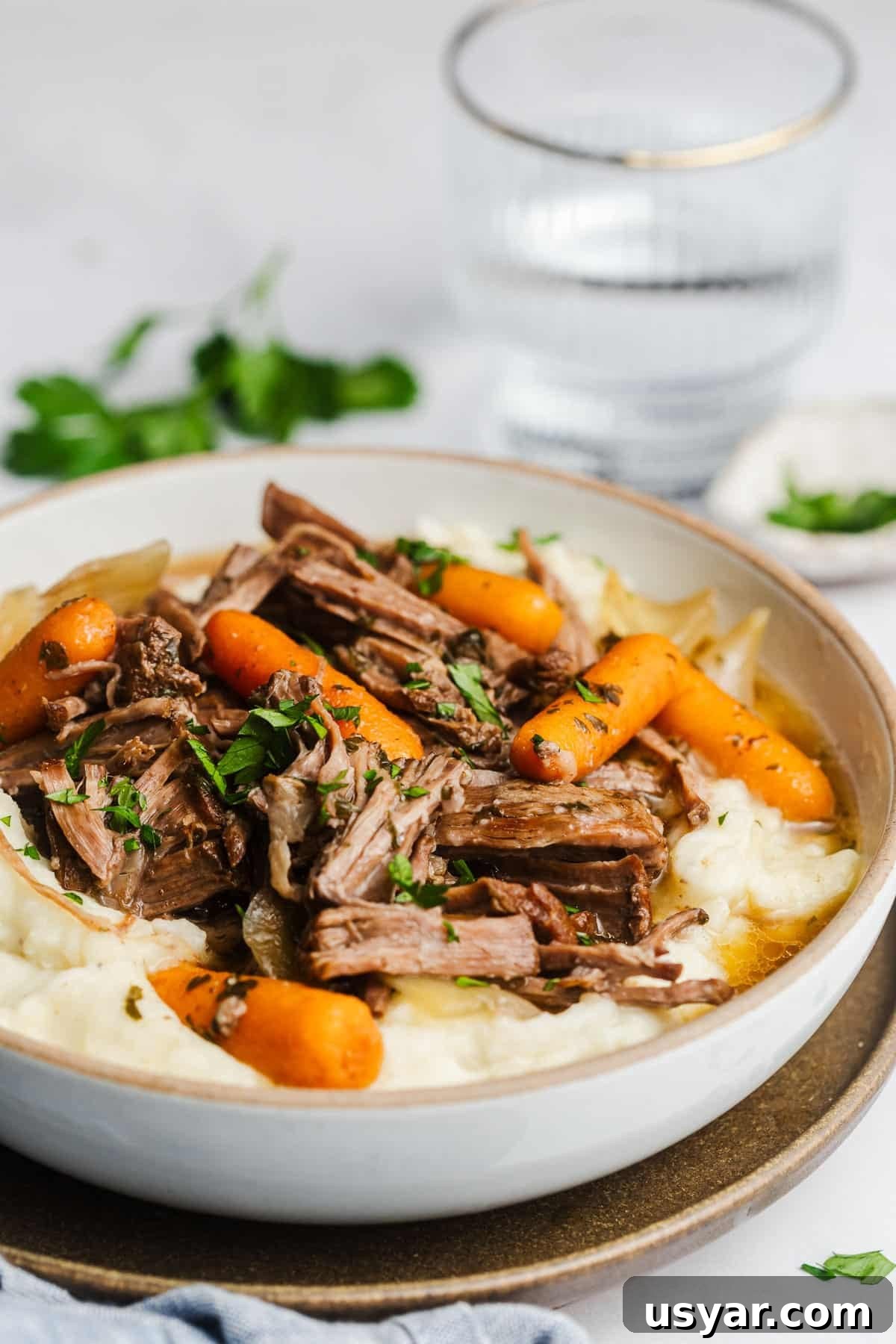 Garlic Herb Slow Cooker Pot Roast Recipe 6 Plate of pot roast with herbs