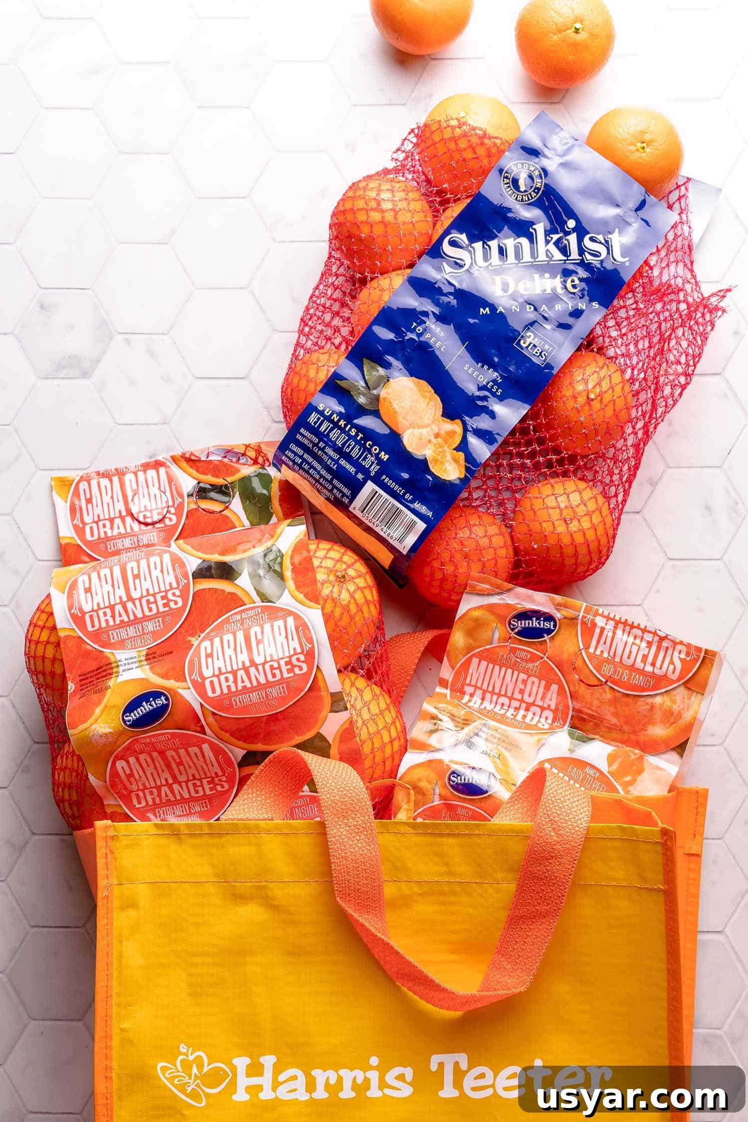 Citrus Herb Salmon with Orange and Red Onion Salsa 5 bags of citrus in Harris Teeter Shopping Bag