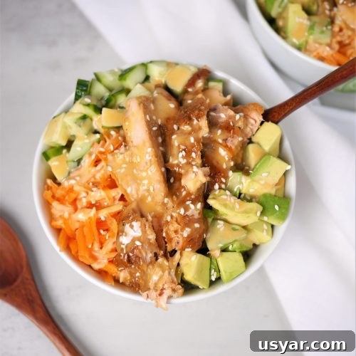Salmon Sushi bowls with honey teriyaki glaze