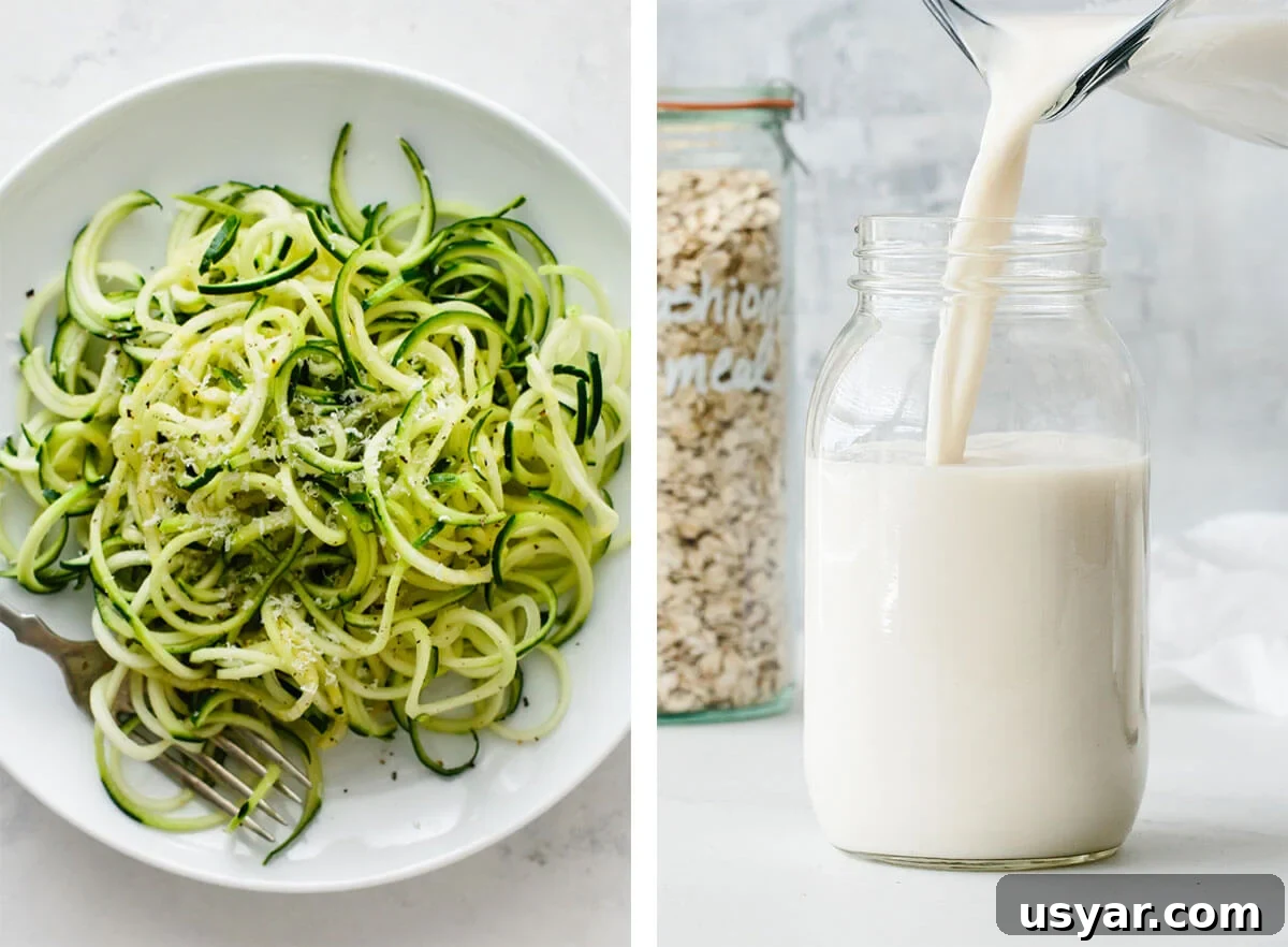 Get inspired by easy, vegetarian recipes! Choose from comforting soups, protein filled dinners, hearty breakfast ideas and everything in between! Vegetarian basics with oat milk and zucchini noodles.