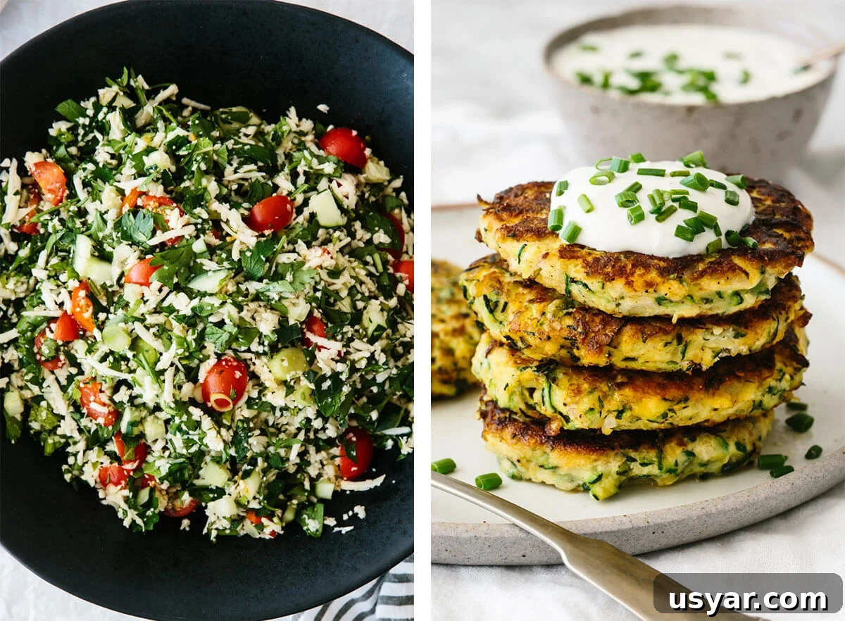 Get inspired by easy, vegetarian recipes! Choose from comforting soups, protein filled dinners, hearty breakfast ideas and everything in between! Vegetarian recipes with zucchini fritters and tabbouleh