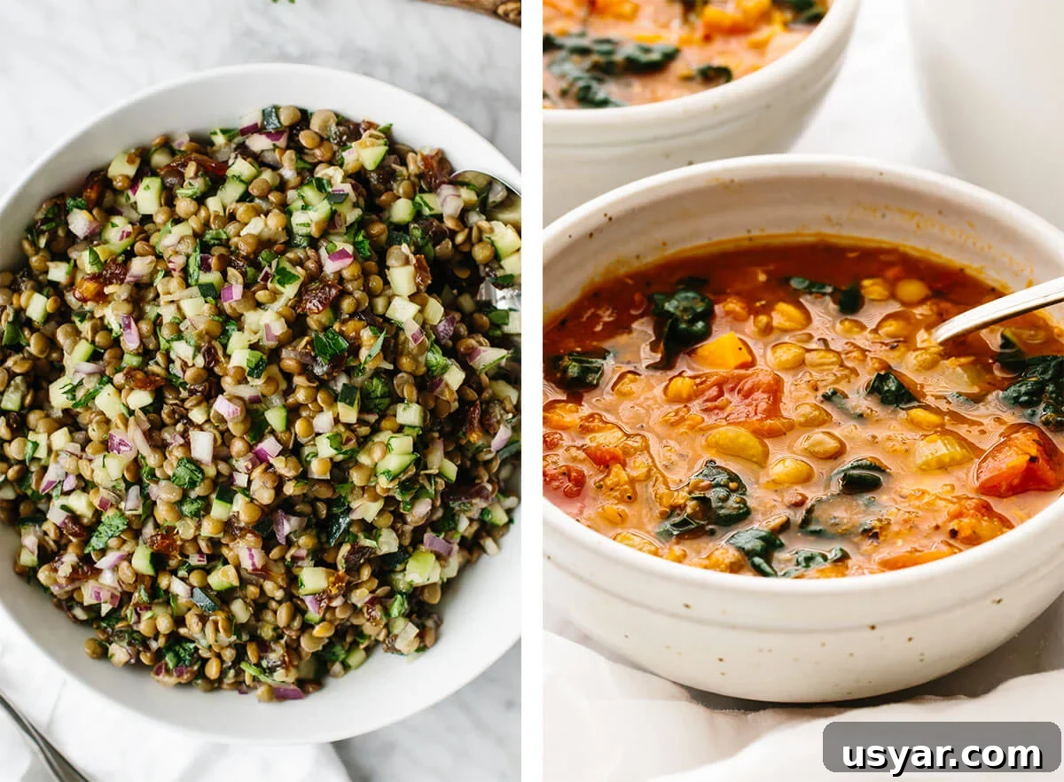 Get inspired by easy, vegetarian recipes! Choose from comforting soups, protein filled dinners, hearty breakfast ideas and everything in between! Vegetarian recipes with lentil soup and lentil salad.