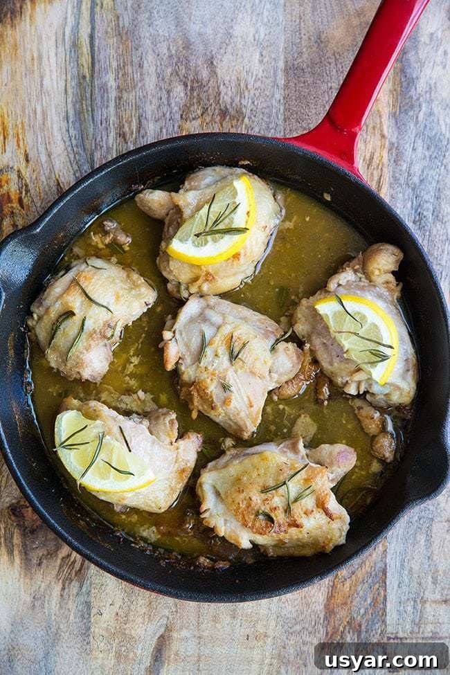 Close up of the lemon rosemary oven baked chicken thighs Close up of the lemon rosemary oven baked chicken thighs