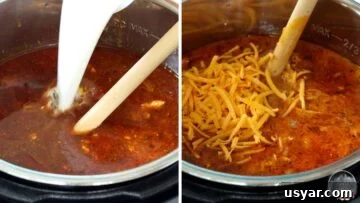 Beef Taco Soup with Ground Beef and Beans 9 Adding cream and cheese to the pot.