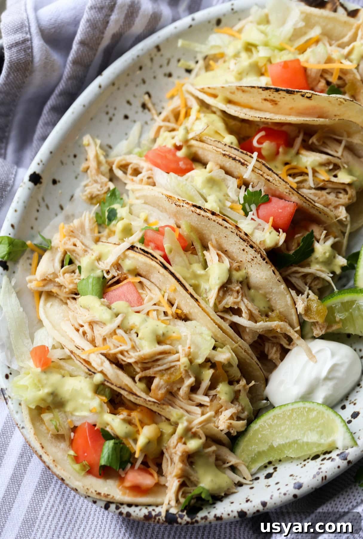 This Beergarita pulled chicken is a citrus, Tex-Mex, flavor-packed pulled chicken recipe! Sweet and smoky, this easy Crock Pot chicken recipe is great on tacos, over rice, in quesadillas and beyond! Pulled Chicken Tacos