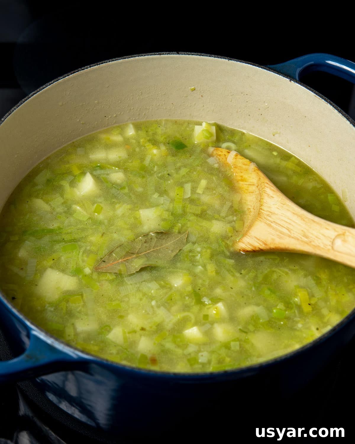 Creamy Vegan Leek and Potato Soup Vichyssoise 12 Photo of the rest of the ingredients added to the pan.