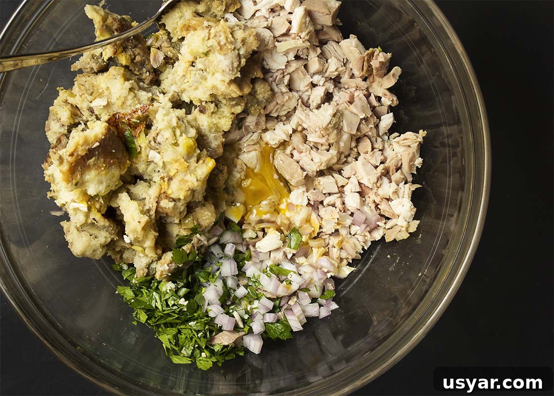 Crispy Leftover Turkey and Stuffing Croquettes Recipe 3 Turkey stuffing croquettes with a cranberry vinaigrette are a great way to transform your Thanksgiving and holiday leftovers into a new meal! | justalittlebitofbacon.com