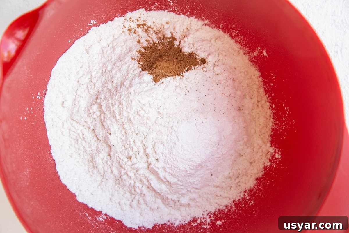 Mixing bowl with dry belgian waffle ingredients