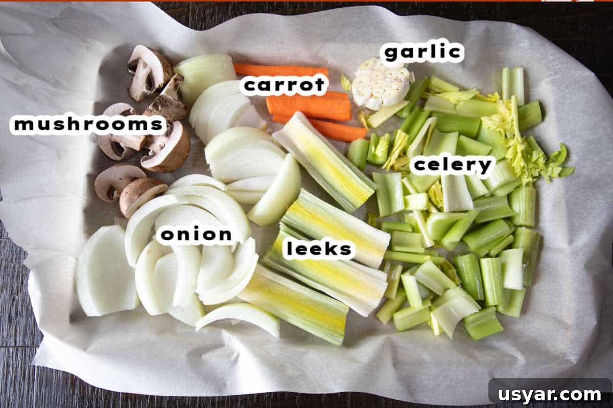 Most of the ingredients for making vegetable broth.