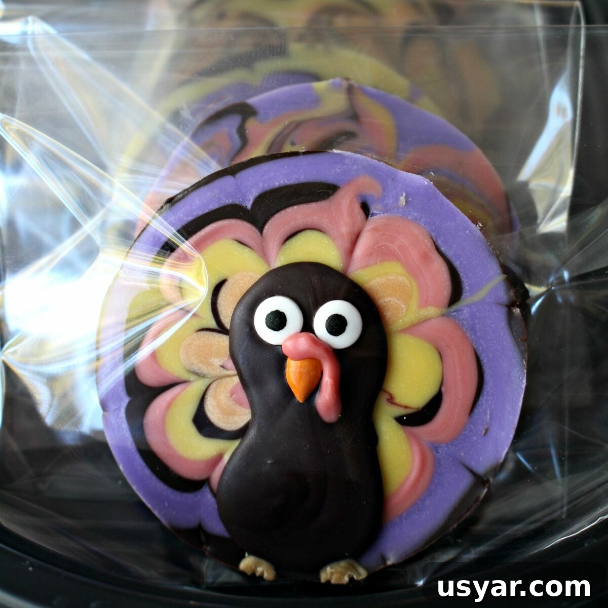 DIY Chocolate Turkey Recipe for Thanksgiving 7 Chocolate turkey in a celophane bag.