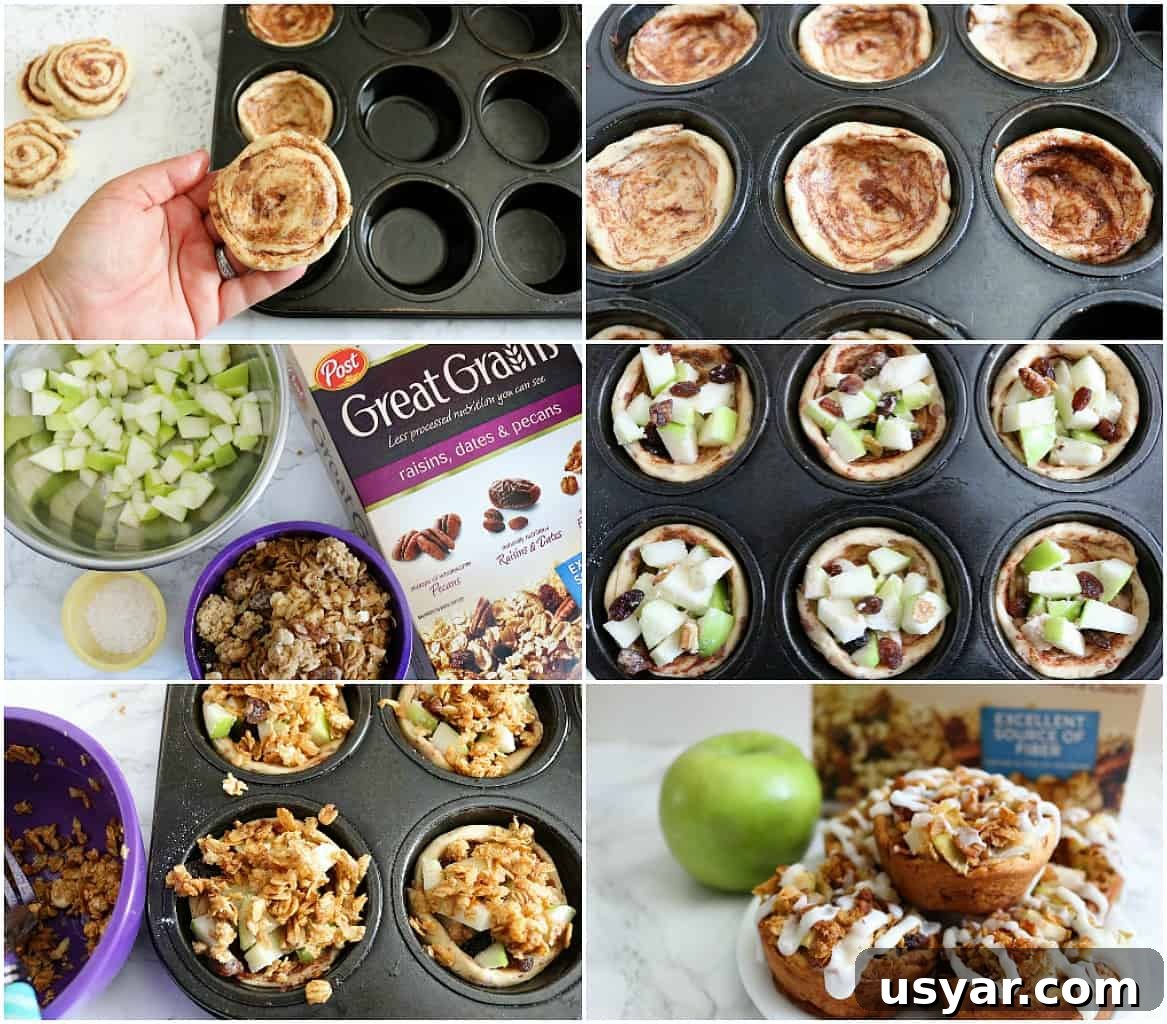 cinnamon rolls with apple pie filling mini dutch apple pies in muffin tin.