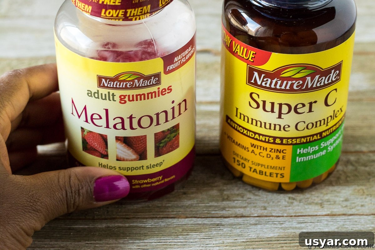 10 Time Saving Back to School Hacks for Parents 5 Bottles of Nature Made Melatonin and Super C.