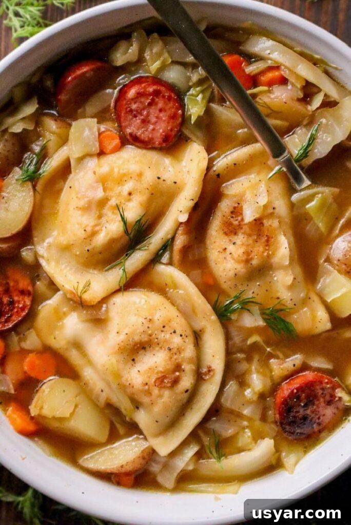 Polish Pierogi, Kielbasa and Cabbage Soup Recipe 4 pierogi and sausage soup