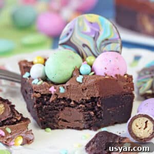 Decorated Fondant Easter Egg Cookies 3 Two photo collage of Frosted Easter Brownies with text overlay for Pinterest.