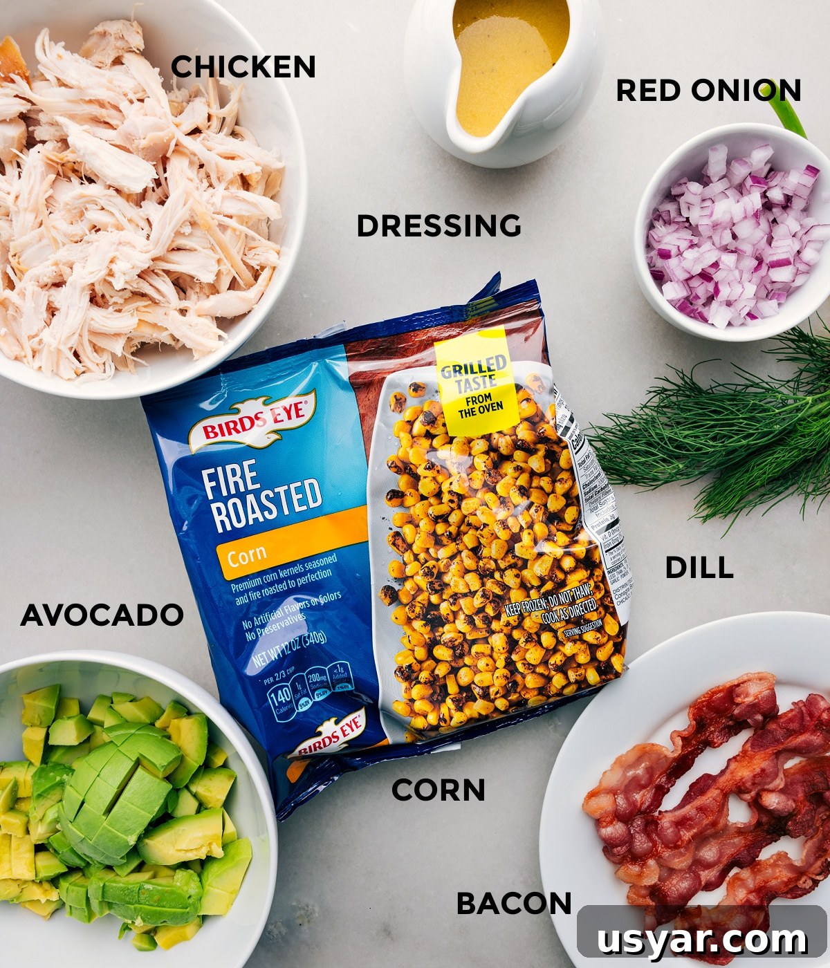 All the ingredients in this recipe prepped out for easy assembly.